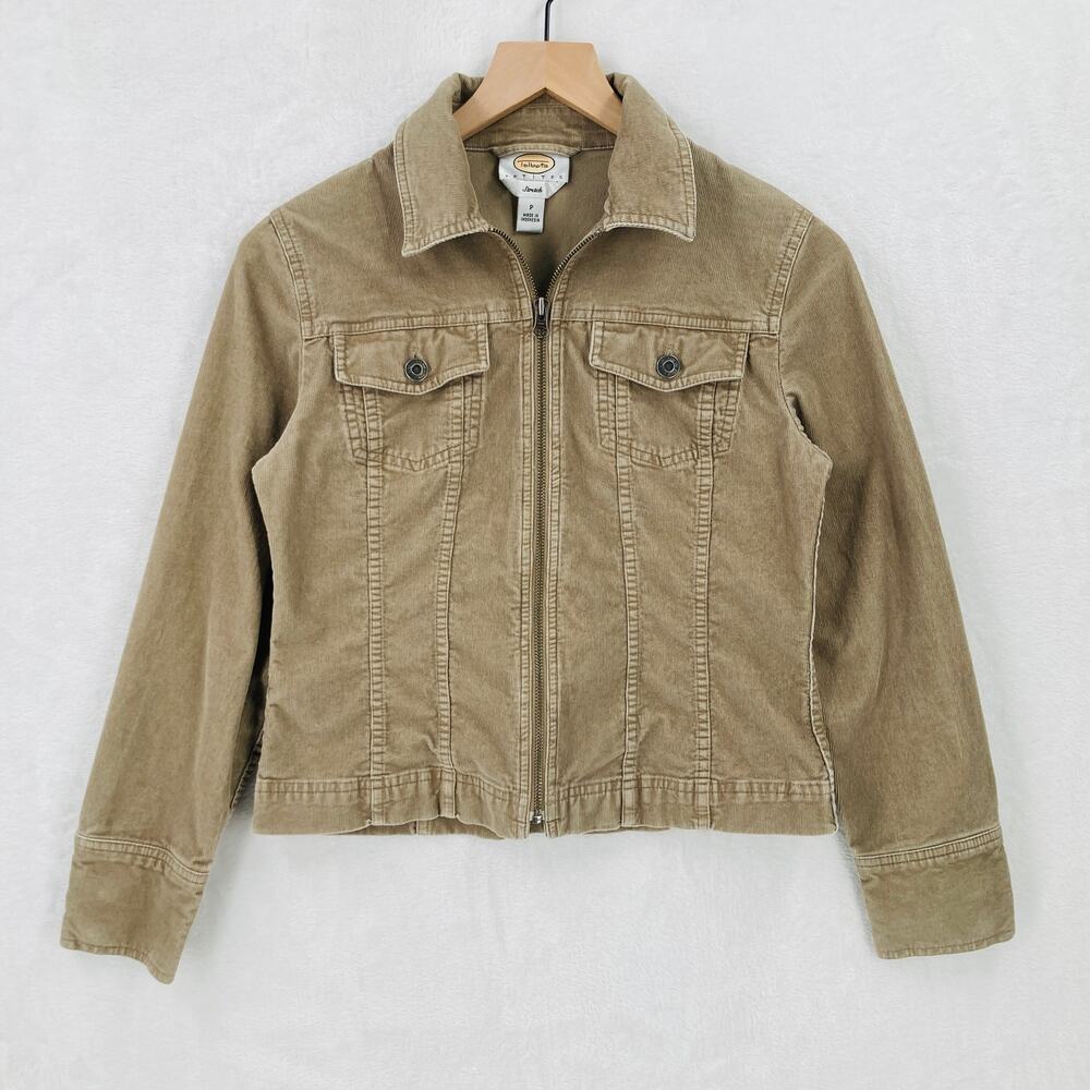 Talbots Petites Corduroy Trucker Jacket Womens Size P (XS) Stretch Full Zip Tan
